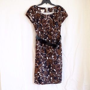Talbots Brown/Black/White Floral Dress with Belt